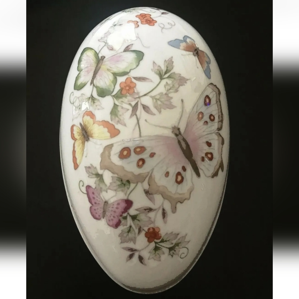 *2A 1979 Avon porclain egg trinket box 22K gold trim vintage butterfly … - Picture 4 of 11